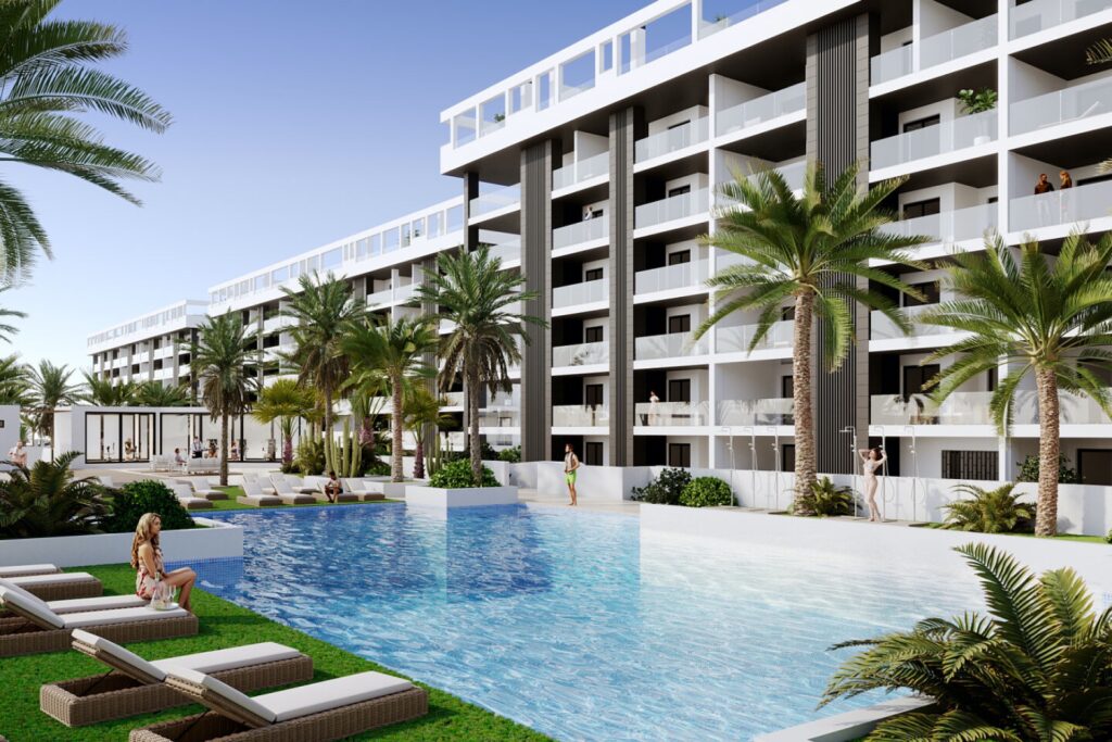 Apartamenty w eskluzywny kompleksie z basenami, 700 m od plaży na La Mata